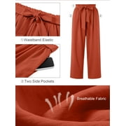 Chiclily Women's Wide Leg Pants with Pockets Lightweight High Waisted Adjustable Tie Knot Loose Trousers Flowy Summer Beach Lounge Pants, US Size Large in Burnt Orange