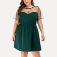 thumbnail image 4 of Vestido de verano de talla grande para mujer, sexy, con cuello redondo, de encaje, de manga corta, liso, con espalda descubierta Fridja  qw4043, 4 of 9