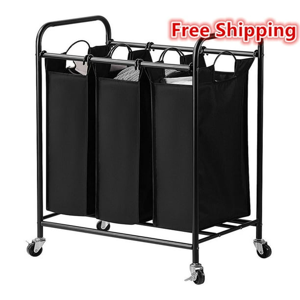 3-Bag Laundry Sorter Cart, Heavy-Duty Rolling Laundry Hamper with Removable  Bags and Brake Casters, Black 