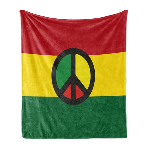 Jamaican Soft Flannel Fleece Throw Blanket, Reggae Culture Peace Caribbean Country Flag Design Americas Rasta Culture, Cozy Plush for Indoor and Outdoor Use, 70" x 90", Multicolor, by Ambesonne
