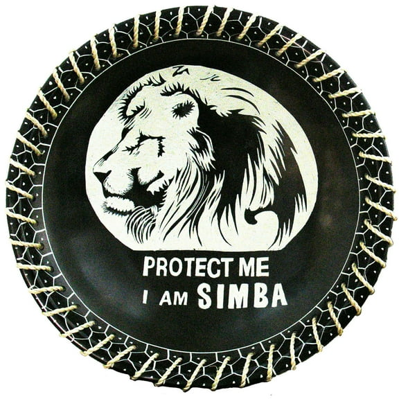 Stoneage Arts Inc 8" Black, White, and Brown Round "Protect Me" Lion-Themed Bowl Crafted with