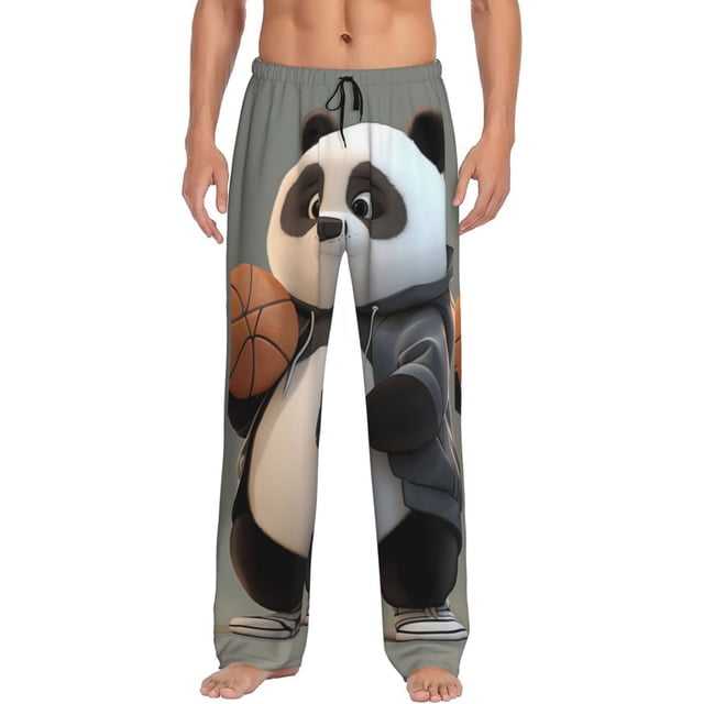 Balery Cartoon Pandas Basketball Pantalones de pijama para hombre, pijama ultraligero, pantalón de descanso-Medium