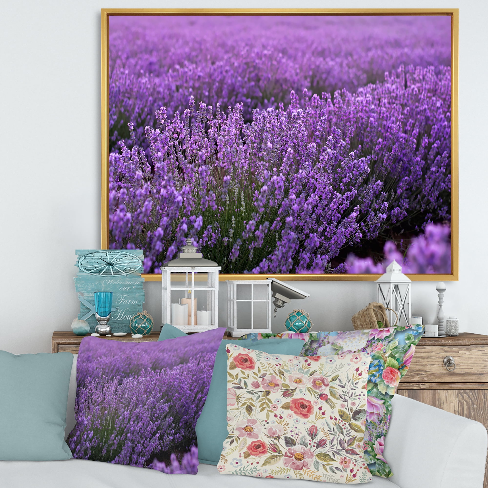 Designart 'Blooming Purple Lavender Meadow' Farmhouse Framed Canvas Wall Art Print