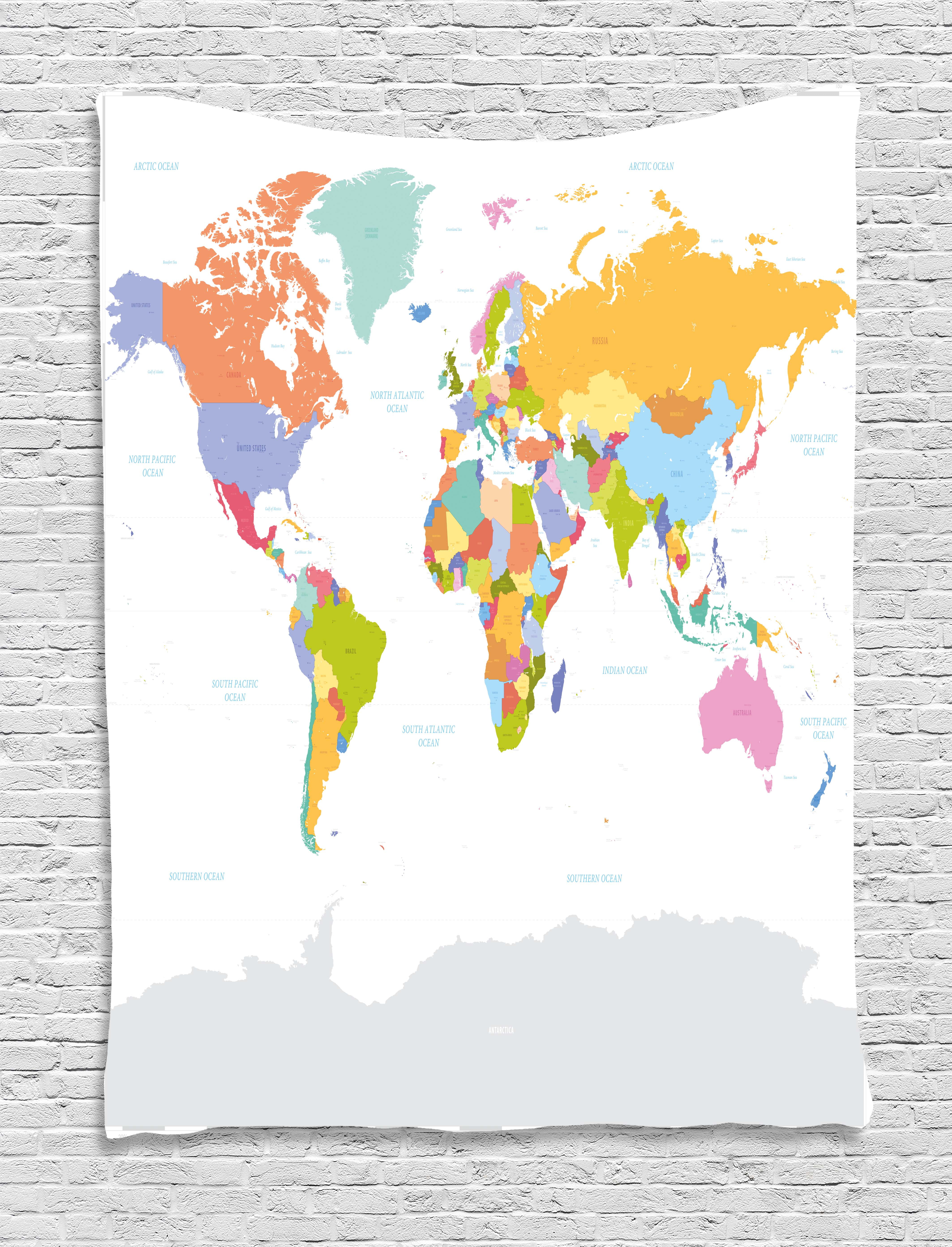 Map Tapestry, Highly Detailed Political Map of the World Global Positioning System Graphic 