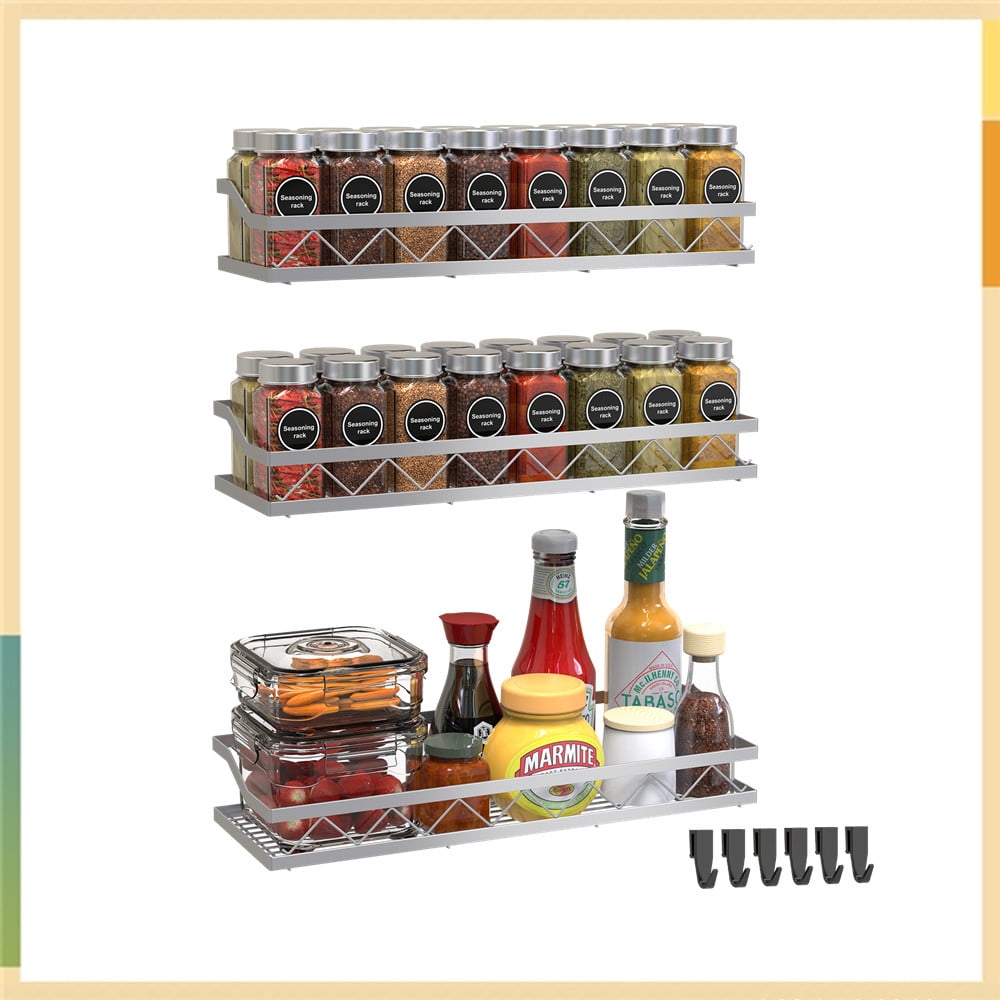 3 Pack Metal Spice Rack Wall Mount Spice Storage Organizer for Cupboard ...