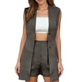 thumbnail image 2 of Short Sets for Women Sleeveless V Neck Long Cardigan Vest and Shorts 2 Piece Matching Set Business Casual Work Sets, 2 of 7