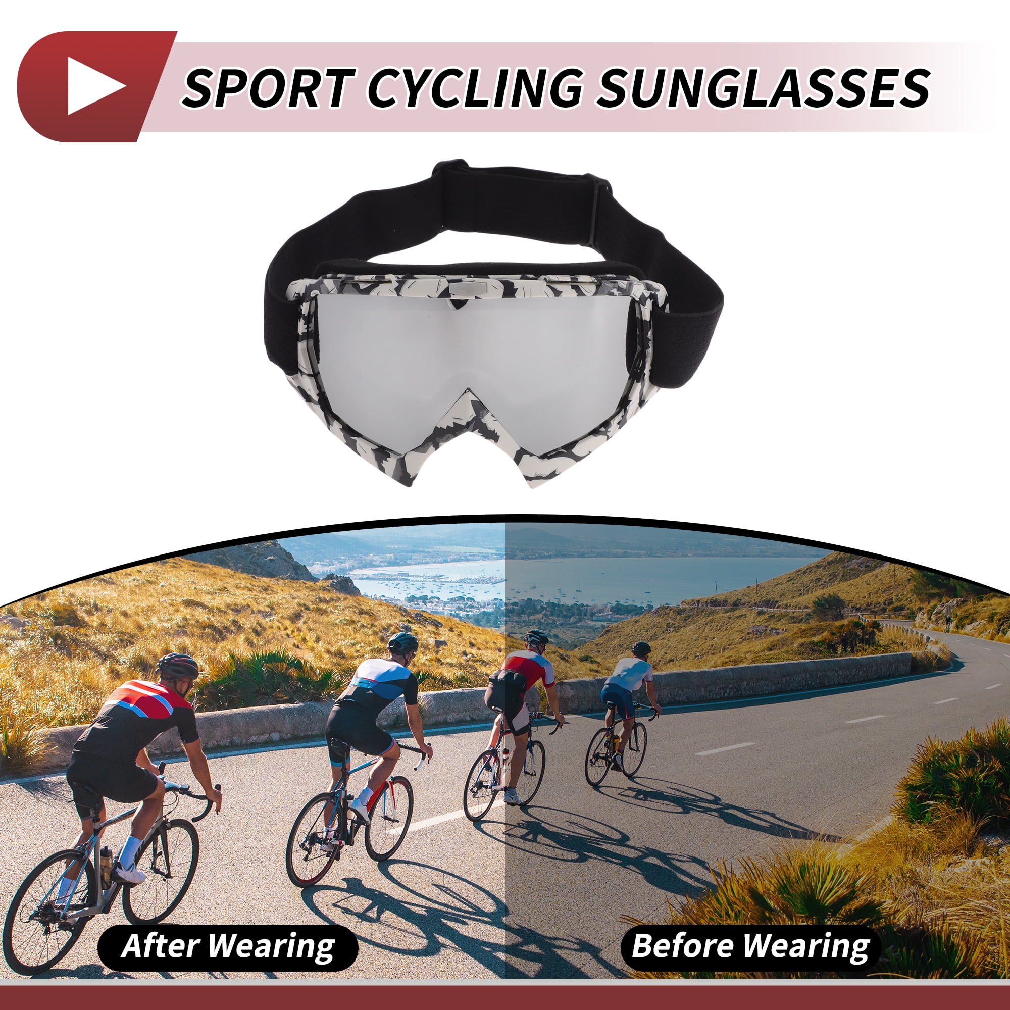 Unique Bargains Motorcycle Riding Goggles PC TPU Cycling Sunglasses Silver Tone Lens Black White Frame