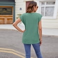thumbnail image 4 of HAPIMO Women's Trendy Cotton Linen Loose Tops Summer Round Neck Pullover for Teen Girls Solid Color Pleated Elegant Casual Relaxed Blouses Short Sleeve Ruffle Green L, 4 of 5