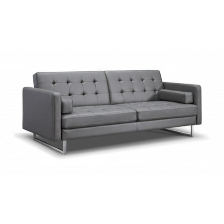 Giovanni Sofa Bed Gray Faux Leather Stainless Steel Legs Giovanni Sofa Bed Gray Faux Leather Stainless Steel Legs