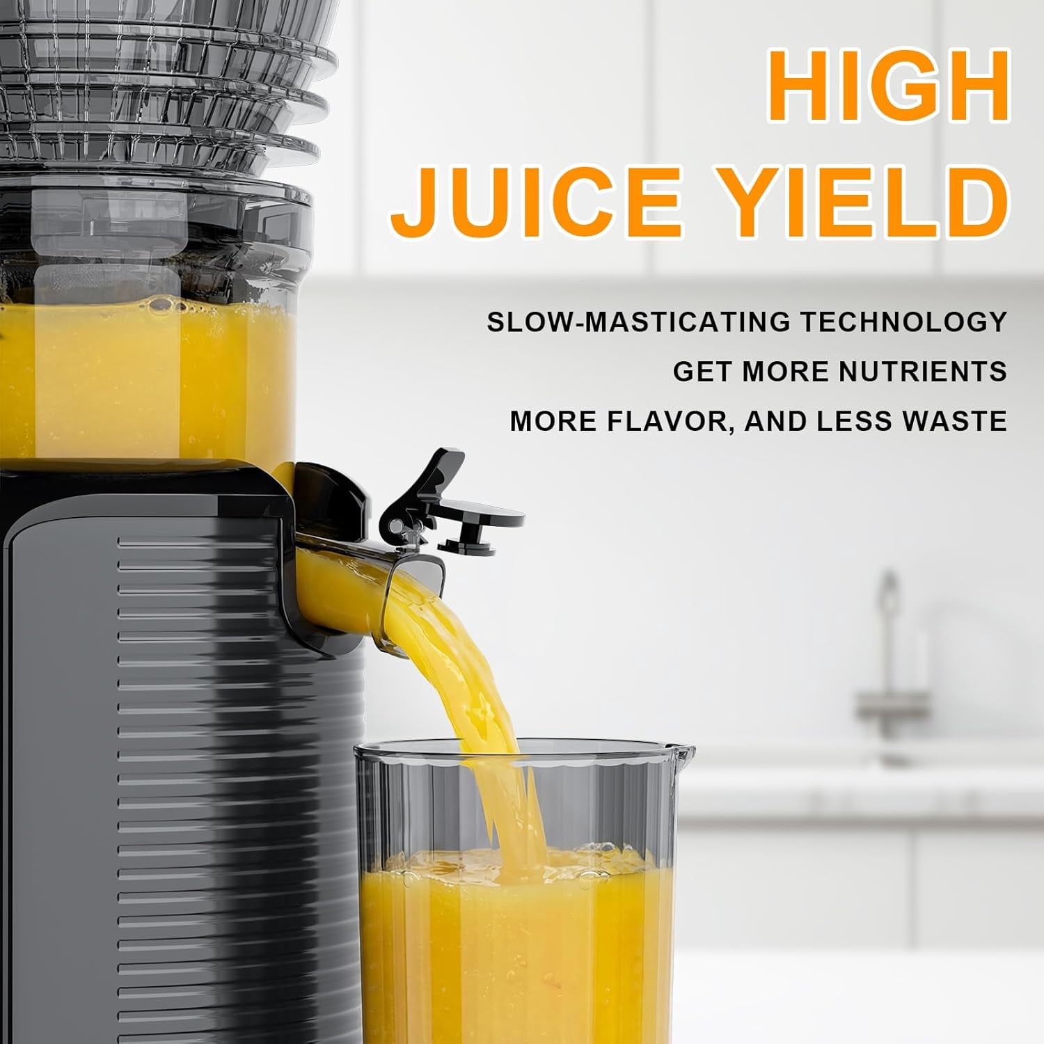 300W Cold Press Juicer with 5.8 Inch Feed Chute, Slow Masticating  for Fruits Vegetables High Yield Easy Clean  Black