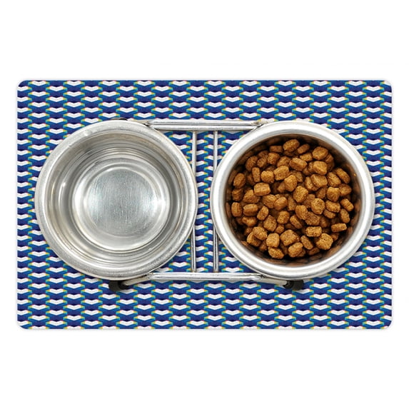 Abstract Pet Mat for Food and Water, Colorful Contemporary Geometrical Graphic Work, Non-Slip Rubber Mat for Dogs and Cats, 18" X 12", by Ambesonne