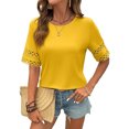 thumbnail image 2 of Womens T Shirts Short Sleeve Crewneck Shirt Hollow Out Tee Blouses Summer Tops for Women 2026 Yellow L, 2 of 4