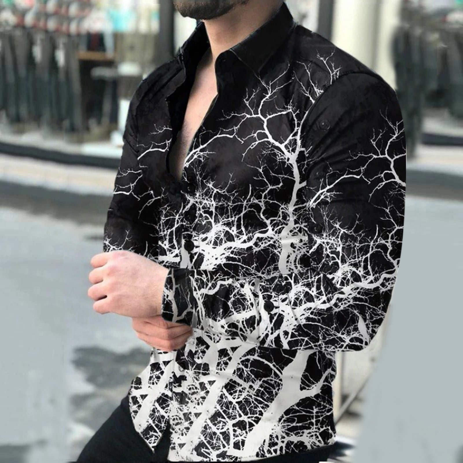 T Shirts for Men Long Sleeve Printed Slim Comfortable Casual Tops 