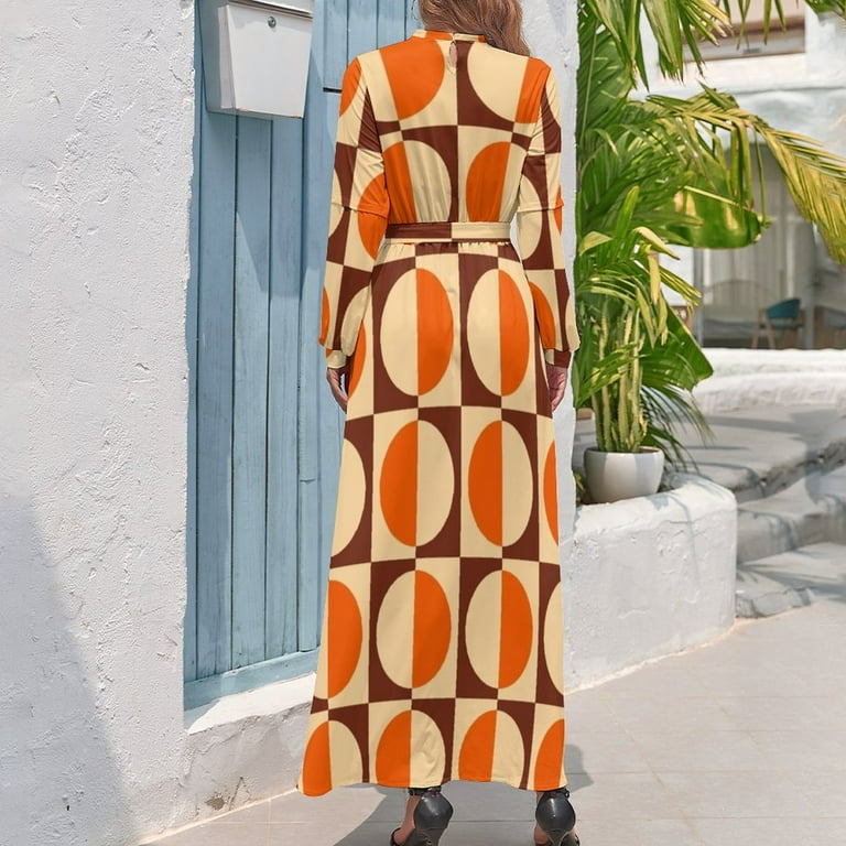 70s Retro Vintage Style Geometric Design Orange Brown and Beige Long Dress Women dresses summer dress for women 2024 - Walmart.com 70s Retro Vintage Style Geometric Design Orange Brown and Beige Long Dress Women dresses summer dress for women 2024 - Walmart.com