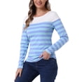 thumbnail image 4 of BLUSA CHIC PARA MUJER INSPIRE A RAYAS CON BLOQUE DE COLOR DE MANGA LARGA T-SHIRT CASUAL XL AZUL OSCURO CLARO, 4 of 6