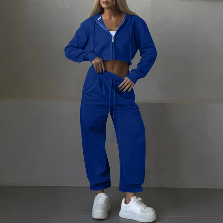 Full Zip Hoodie Sets for Women Piece Drawstring Hooded