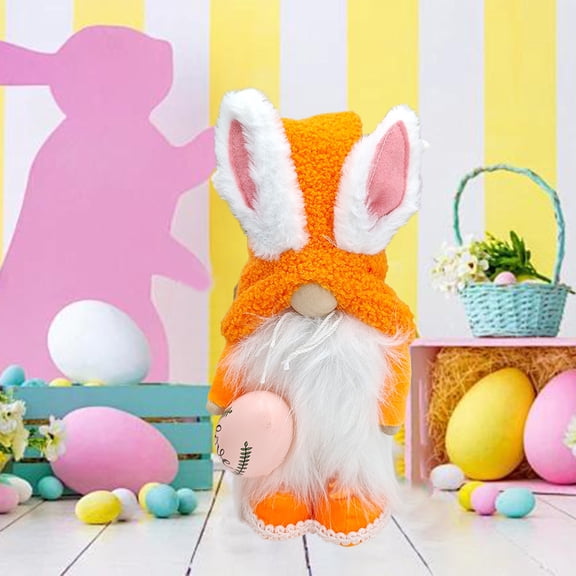 Beautynvta Easter Gnomes Decorations, 15.7'' Gnome Plush Bunny Hold Easter Egg, Handmade Gnome Doll for Indoor Home Table Centerpiece