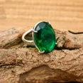 thumbnail image 2 of Natural Colombian Emerald Panna Gemstone 925 Sterling Silver Gold Plated Ring Woman And Men, 2 of 3