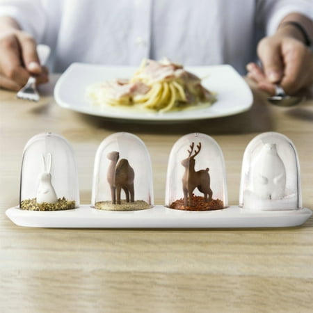 PpgejGEK Set of 4 Plastic Seasoning Jars Pretzel Shaped Spice Organizer Kitchen Counter Storage Large Capacity Adorable Decor Multicolor 9.5 Inches