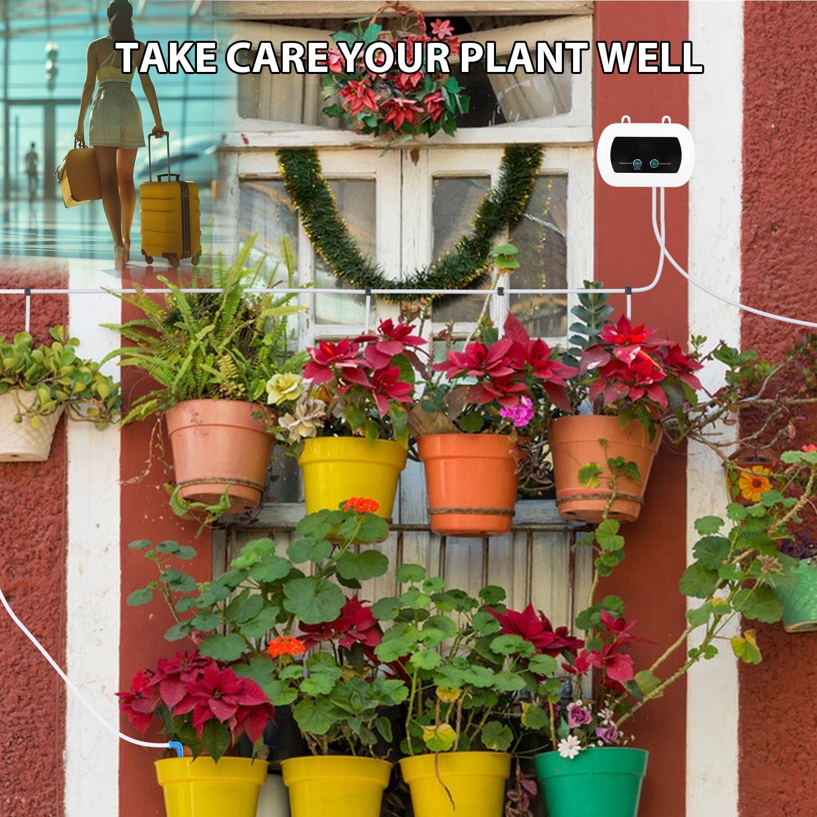 BIMZUC Smart Automatic Watering System Plant Waterer for 10 Potted Plants 400ml/min IP65 Drip Irrigation Kit with LED Display Programmable Timer BSV-IC201