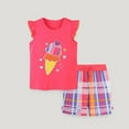 thumbnail image 2 of Toimothcn Kids Girls Outfit Set Sleeveless Cute Cartoon Ice Cream Printed T Shirts Plaid Shorts 2Pcs Outfit Sets Soft Comfortable Clothes Set Leisure Girls Clothing, 2 of 6