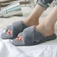 thumbnail image 4 of Open Toe Slides Fuzzy Non-skid Cross Band Slippers House Sandals for Man Woman, 4 of 8