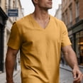 thumbnail image 5 of Men's Cotton Linen T-Shirts V Neck Premium Basic Short Sleeve Tees - Fitted Style, Ultra Soft, Comfort Tops Yellow, 5 of 8