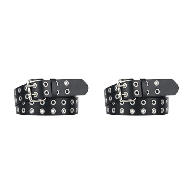 Cinturón de doble hebilla Punk Sonducket Vaquera artesanal Negro 110cm