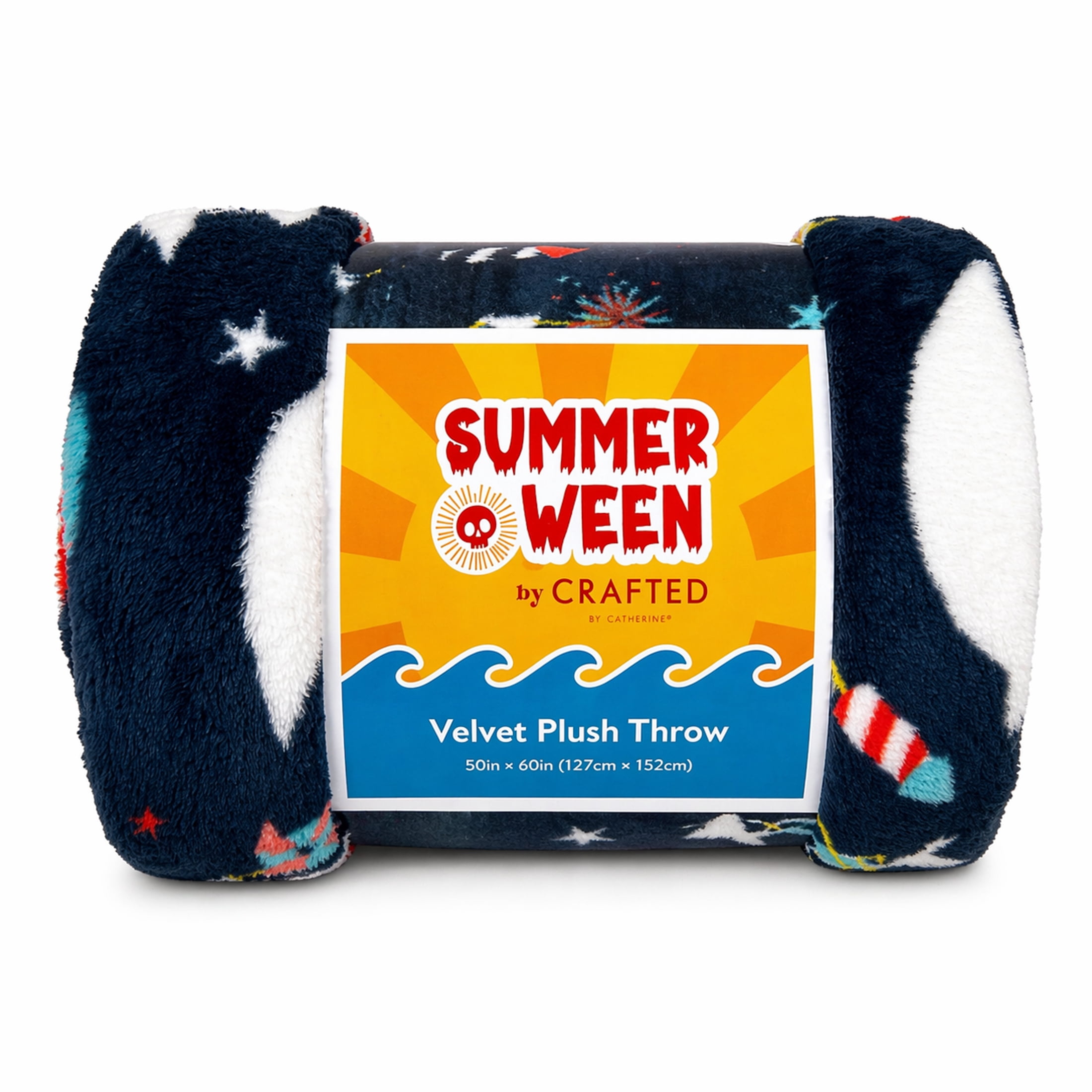Summerween Oversize Super Soft Plush Throw Blankets, Summer Patio Pool Halloween Throws, AMERICANA GHOSTS