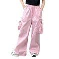 thumbnail image 3 of LYHaoo Cargo Pants For Girls Casual High Waisted Loose Fit Pockets Kids Cargo Casual Streetwear Pants For Kids Cargo Pants for Girls(Pink), 3 of 7
