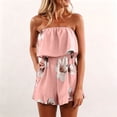 thumbnail image 2 of uvwlwu Women Floral Print Strapless Romper Bandeau Ruffle Tube Top Elastic High Waist Side Pocket Short Jumpsuit Elegant Summer Vacation Casual Occasion Outfit,XXL, 2 of 5