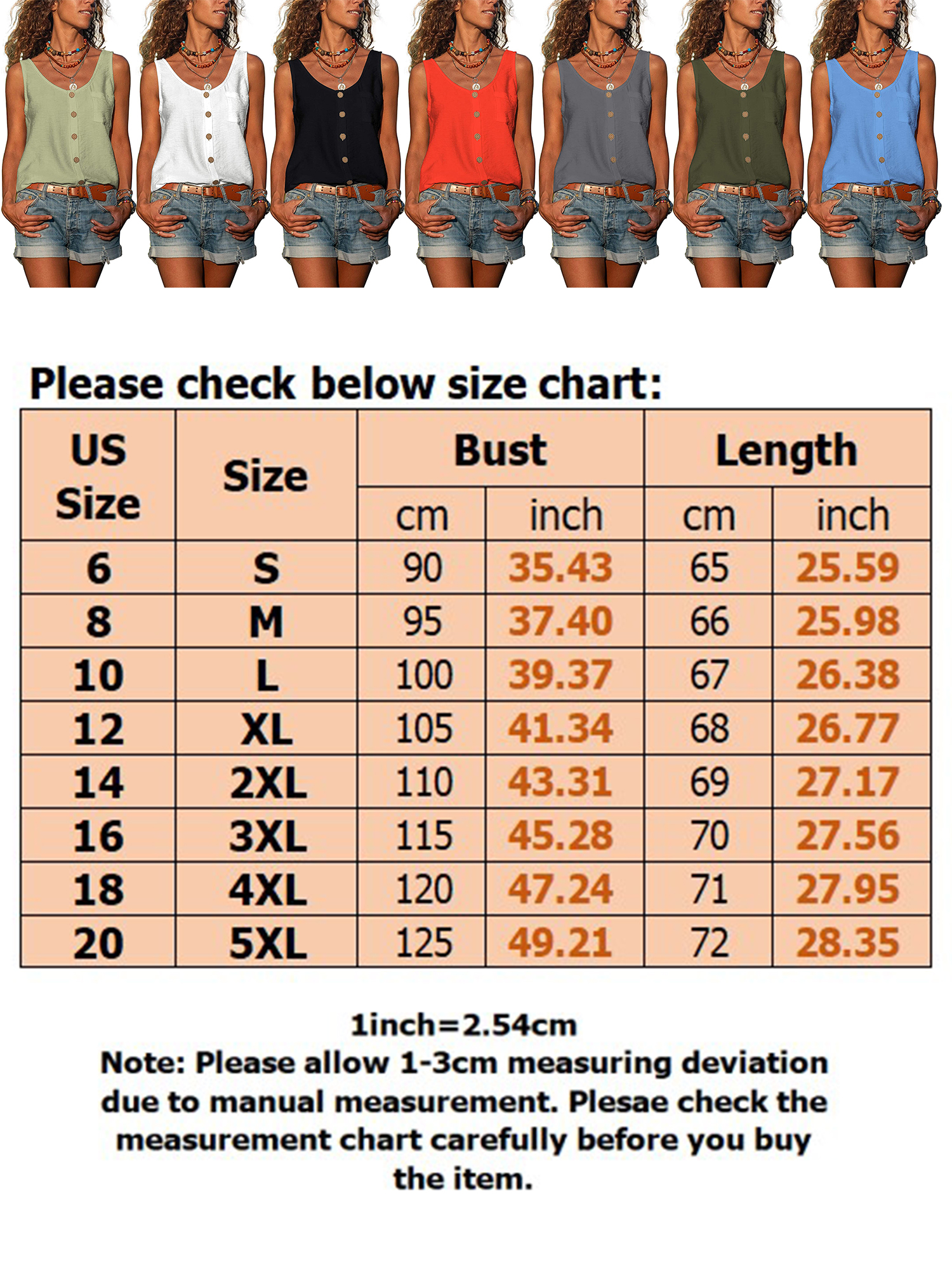 Women Summer Henley Cami Tank Tops Button Down Shirts Workout Casual Chiffon Sleeveless Cami Camisole Tunics Loose Fit Tees Blouse - image 2 of 3