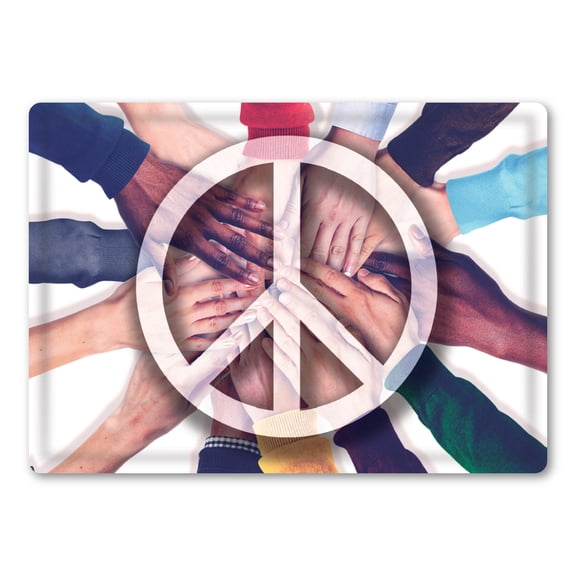 Peace On Hands Rectangle Button with Magnetic Back