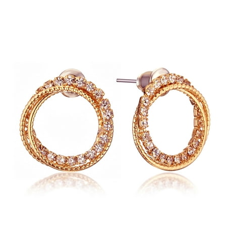 Gemini Women's Jewerly Round Swarovski Crystal Hoop Stud Earrings Gm131