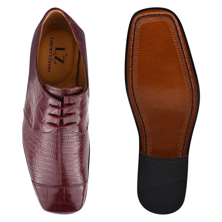 LIBERTYZENO Mens Burgundy Croco 2 Dress Shoes LIBERTYZENO Mens Genuine Leather Male Oxford Style Lace Up  main image 2