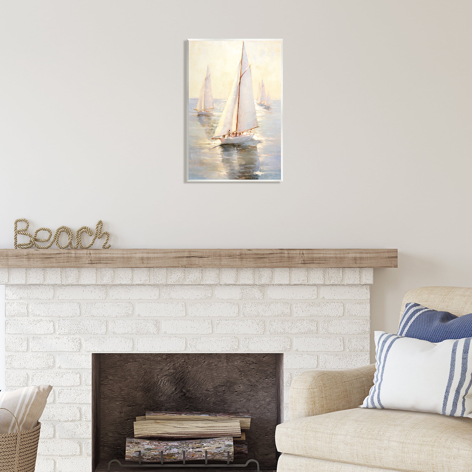 Stupell Industries Sunlit Sailboats Painting Transportation Painting Unframed Art Print Wall Art, 13 x 19
