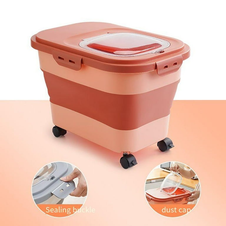 Kitchen Flour Box with Wheels Seal Locking Lid PP Rice Storage Container  Food Containers ((33Ib /