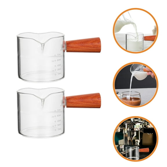 OFFIGAM 2-Pack Espresso Glass Cups with Wooden Handles, Double Spout Design, Assorted Colors, Perfect for Coffee
