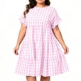 thumbnail image 4 of Guieoi Plus-Size Womens Dresses Plus Size Summer Checkered Pleated Short-Sleeve Round-Neck Casual A-Line Dress with Pockets Pink XXXXL, 4 of 9