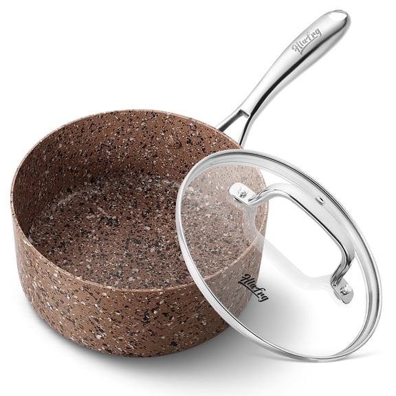 HLAFRG 2 Quart Brown Soup Pot, Cookware Infused Granite Nonstick, 2qt Saucepan Pot with Lid, Suitable for All cooktops, Oven Safe