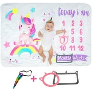 Monthly Baby Milestone Blanket Girls' Unicorn Soft Flannel Photo Baby Blanket, 60x40