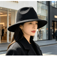 thumbnail image 4 of Wide Fedora Wool Hat for Women Men, Classic Trendy Panama Style Dress Hat, Fashion Party Travel Outdoor Formal Fedora Hat,Black, 4 of 5