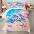 thumbnail image 2 of spefrowx Kawaii Beach Turtle Twin Quilt Set for Girls, Pink Gloss Pearl Clam Shell Starfish Twin Coverlet Set, 2pcs, 2 of 7