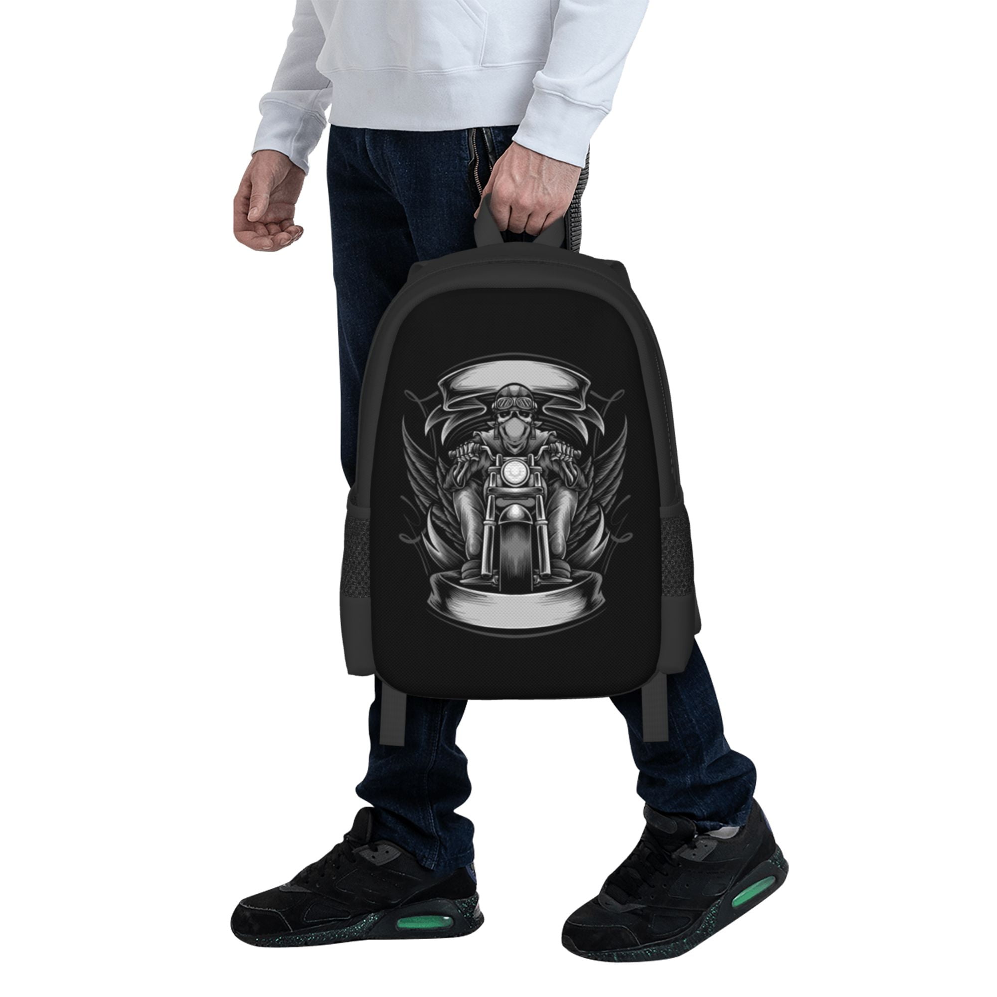 DouZhe Lightweight Backpack, Biker Skull Riding Motorcycle