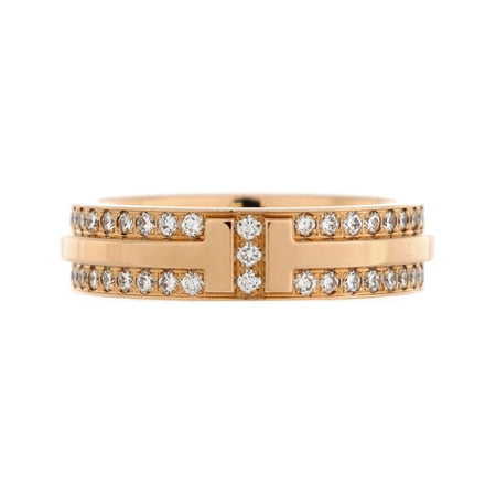 T Two Ring 18K Rose Gold with Pave Diamonds Narrow