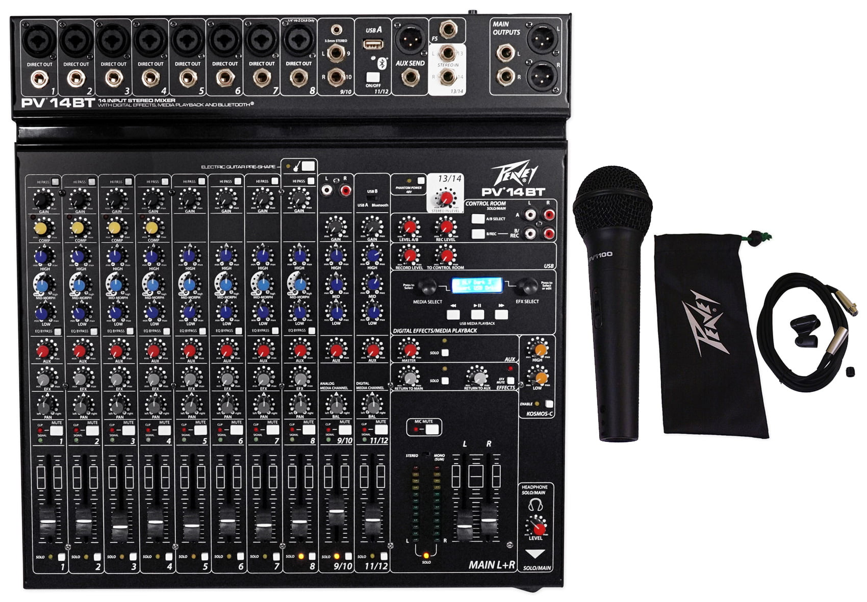 Peavey PV 14BT PV14BT Pro Audio Mixer,8 mic in,USB,Compressor/Effects+ Bluetooth