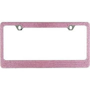 BLVD-LPF.COM Inc. Popular Bling 7 Row Pink Color Crystal Metal Chrome License Plate Frame with Screw Caps - 1 Frame