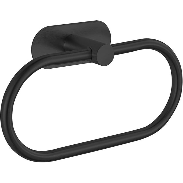 YISITIAN Porte-Serviettes, Porte-Serviettes en Acier Inoxydable Auto-Adhésif pour Salle de Bain, Support Mural Rond Moderne Sans Perçage, Accessoire de Salle de Bain Antirouille (Noir) AZ1014-4620