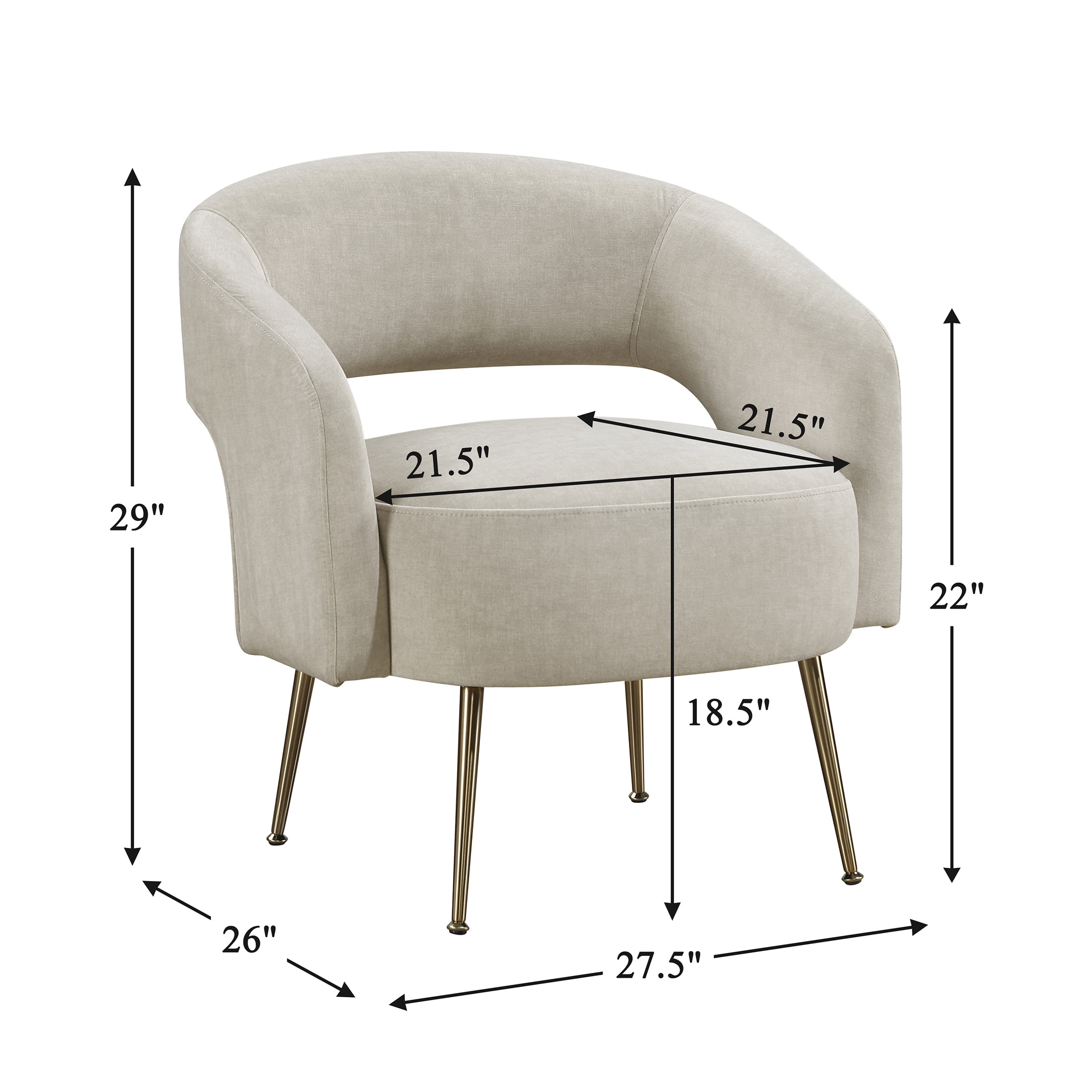 OakvillePark Arcluna Velvet Accent Chair with Metal Legs, Taupe