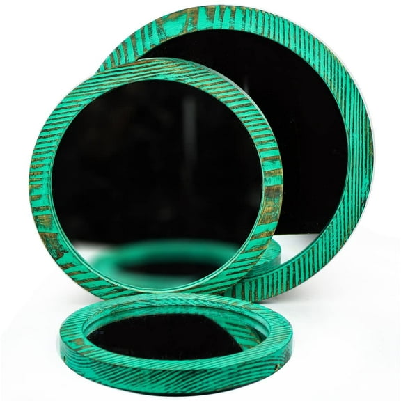 Nagina International Rustic Vintage Styled Chic Mirrors | Exclusive Antique Colored Crafts Bathroom Mirror Set | Gifts Decor & Collectibles (Set of 3, Vintage Green)